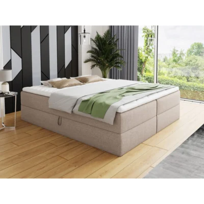 Sofnet Boxspringbett BASE in Beige, Liegefläche 140x200 cm – mit Bettkasten, Bonellfederkern